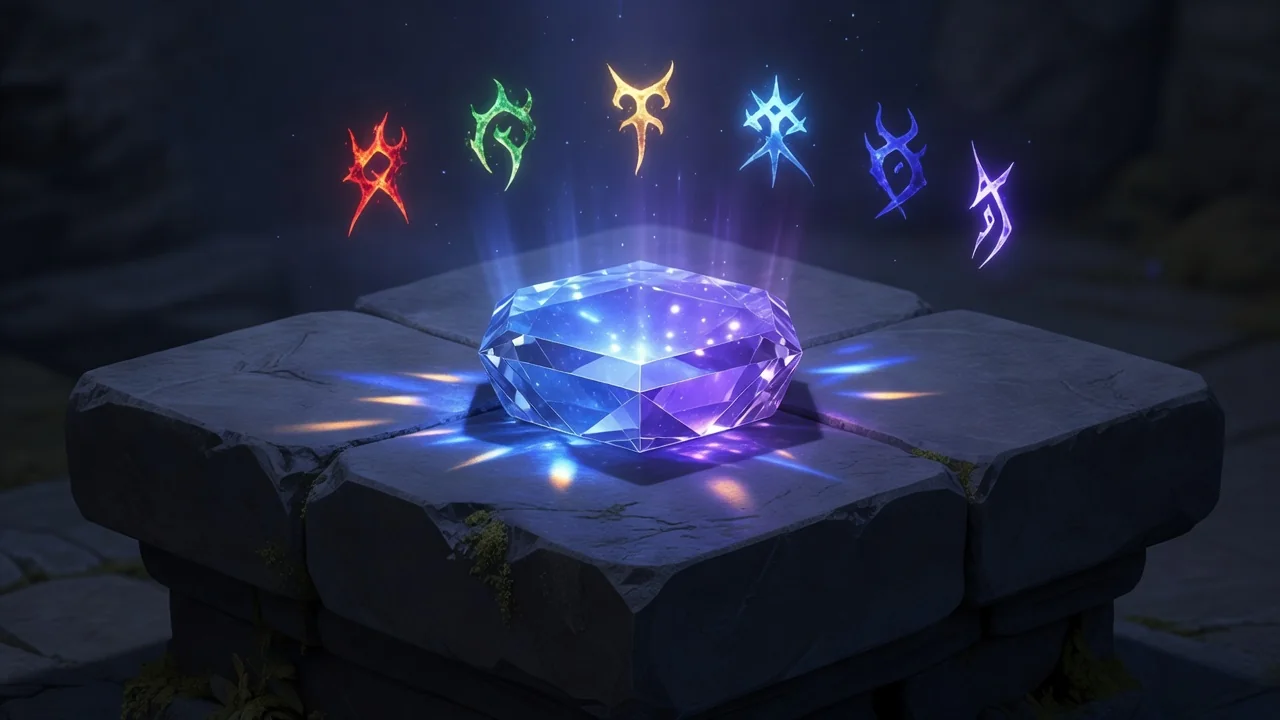 A glowing character status window floating above a fantasy training ground